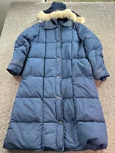 VINTAGE Eddie Bauer Gänsedaunenjacke Damen mittellang Fellbesatz Puffer MÄNGEL - Bild 1 von 14