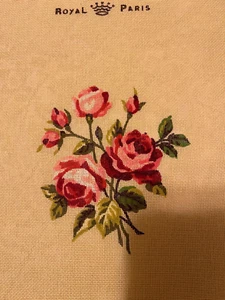 Royal Paris Petit Point Roses Canvas Pink Mauve 9x11 New - Picture 1 of 3