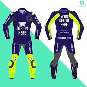 Men Custom Valentino Rossi Movistar Yamaha Biker Leather Motorcycle Armour Suit - Picture 1 of 6