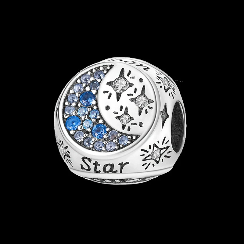 Charm Stella e Luna in Argento 925 con Cristalli Blu Modello Pandora - Immagine 1 di 1