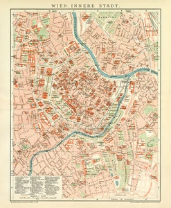 Wien Innere Stadt historischer Stadtplan antike Landkarte Lithographie ca. 1892 - Bild 1 von 10