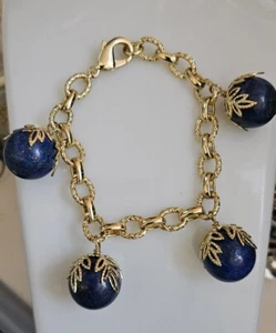 Goldfarbenes Armband mit vier blauen Lapisperlen.  Nachlass - Bild 1 von 7