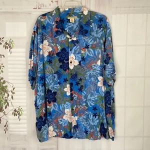 Island Passport 4XL Aloha Shirt Blue Green Floral Button Up S/S Beach Vtg EUC - Picture 1 of 12