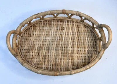 Target Wicker Bamboo Oval Serving Tray Tiki Boho 2017  17x12 Decorative Handles - Image 1 of 4