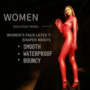 Sexy Mujeres Látex Brillante Leotardo Body Cuero Sintético Prendas para club nocturno con Máscara Guantes - Imagen 1 de 15
