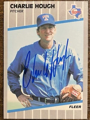 1989 Fleer - #522 Charlie Hough Auto Autograph Texas Rangers MLB Blue Ink - Image 1 of 2