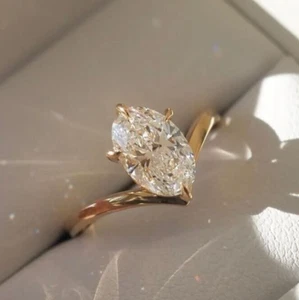 3 CT Oval Cut Lab Grown Diamond Solitaire Engagement Ring Solid 14K Yellow Gold - Picture 1 of 8