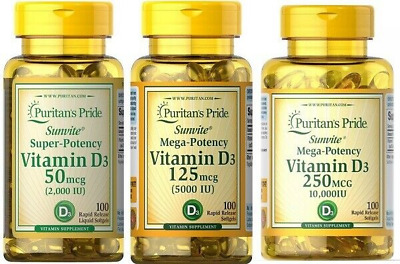 Vitamin D3 2000 5000 10000 IE 100 - 200 Sgel Immunität Puritans Pride • 11.78€