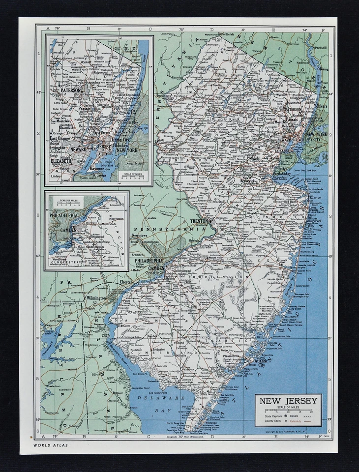 Mapa Britannica 1949 Nueva Jersey Trenton Princeton Newark Atlantic City Nueva York Foto 1 de 1