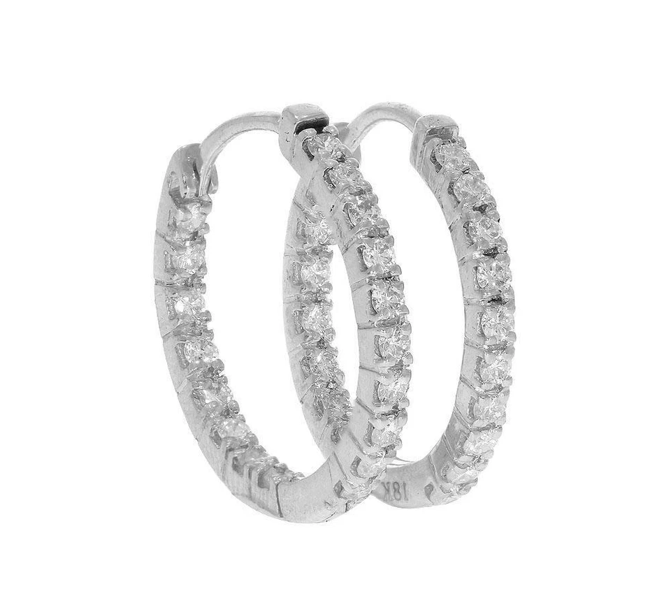 Hoops Earrings 0.60 Ct SI1 G InOut Side Natural Diamond 18K White Gold Pave Set - Image 1 of 4