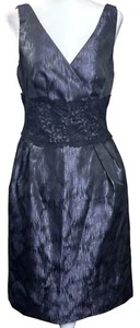 Maggy London Womens Dress Size 8 Lace Inset Metallic Brocade - Picture 1 of 7