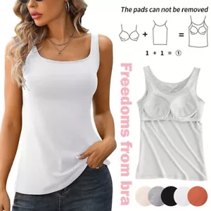 Womens Padded Cami Tank Vest Tops With Built in Bra Camisole Underwear Camisole - Picture 1 of 28