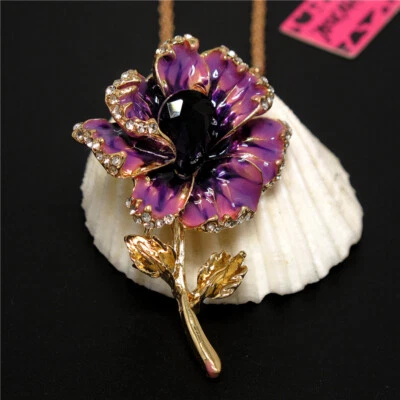Hermoso collar colgante de dama de moda de cristal flor esmalte púrpura para mujer Foto 1 de 3