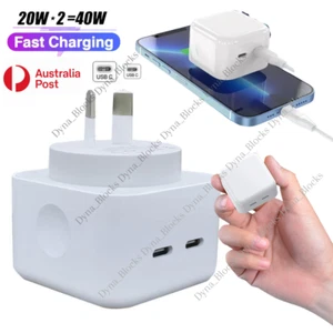 40W DUAL USB-C PD Fast Charging Wall USB C Charger Power Adapter Type-C Brick AU - Picture 1 of 11