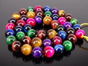 Natural Tiger's Eye Gemstone Round Beads 15'' Red Gold Blue Green Pink Assorted  - Picture 1 of 43