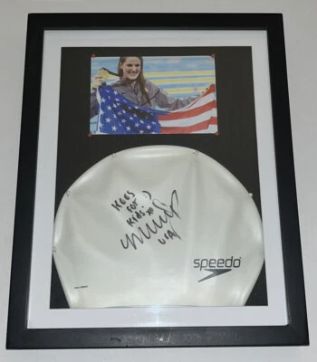 Boné de natação Missy Franklin EUA olímpico dourado assinado EUA foto à prova exata - Imagem 1 de 2