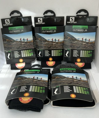 5 pares de calcetines de senderismo Salomon Outward Junior para niños negros ébano pequeños  Foto 1 de 4