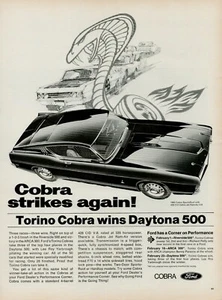 1969 FORD COBRA Strikes Again Torino Cobra Wins Daytona 500 Vintage Print Ad - Picture 1 of 8