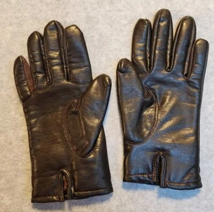 Vintage Women's Gloves Brown Vinyl Rabbit Fur Rayon Fleece Lining Size A - Picture 1 of 3