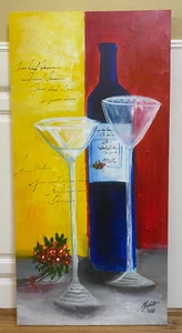 Wine Bottle with Two Glasses, Original Signed Art Marco Styletto 2008 Dining - Picture 1 of 13