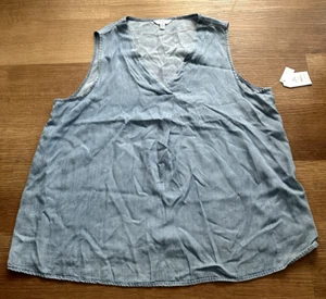 Time and Tru Woven Tank Top V-Neck Blue Medium Wash Lyocell Women's XL 16-18 - Picture 1 of 4