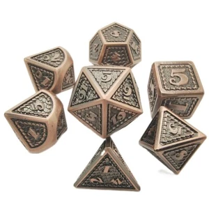 7Pc Heavy Metal Dice Dragon Polyhedral Red Copper Dice for Role Playing Game Toy - Picture 1 of 1