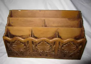Desk Organizer Caddy faux wood 6 slotted dividers 12x7x4" Lerner Thermoplastic - Picture 1 of 11