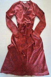 TANZENDES LEOPARDENKLEID GRÖSSE 8 DAMEN ROT SEIDIG WICKELOPTIK URLAUB SOMMER SIEHE DETAILS - Bild 1 von 7