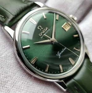 OMEGA GENEVE AUTOMATIC DATE 14703 SC 61 CAL562 GREEN DIAL MEN'S WATCH - Picture 1 of 20