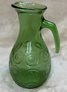 Vintage MCM Green Glass Juice Pitcher w/ Dots Circles Handle VE A Markings - Picture 1 of 6