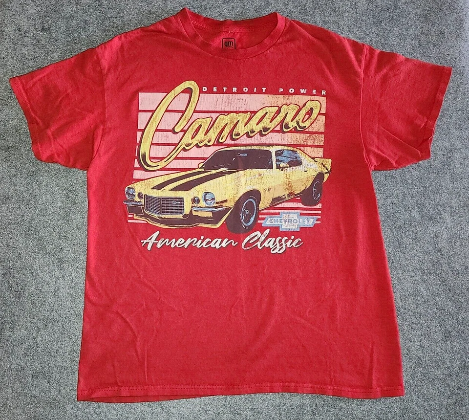 通用雪佛兰科迈罗 T 恤成人尺寸中号红色经典汽车底特律动力男式 — 第 1/4 张图片
