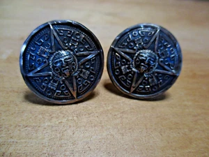 Vintage Mexikanischer Rund 925 SILBER Azteken Kalender Typ Manschettenknöpfe - Bild 1 von 10
