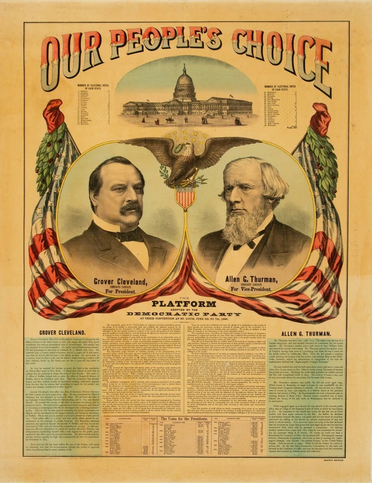Póster de la campaña Grover Cleveland 1888 NUEVO letrero de metal: Our People's Choice - Imagen 1 de 1