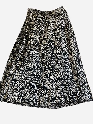 Falda midi vintage Karen Kane para mujer talla 10 negra con estampado marfil Foto 1 de 4