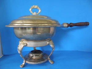 DE COLECCIÓN PLATO DE ROCE DE METAL REDONDO ORNAMENTADO Y SOPORTE CON QUEMADOR DE ESTERNÓN CALENTADOR DE ALIMENTOS - Imagen 1 de 8