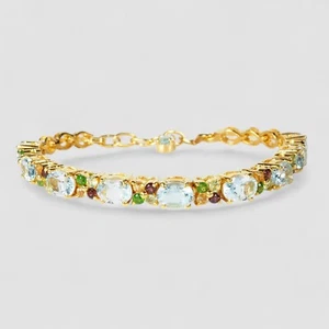 Pulseras brillantes enchapadas en oro de 24K de plata de ley 925 aguamarina azul ártico - Imagen 1 de 10
