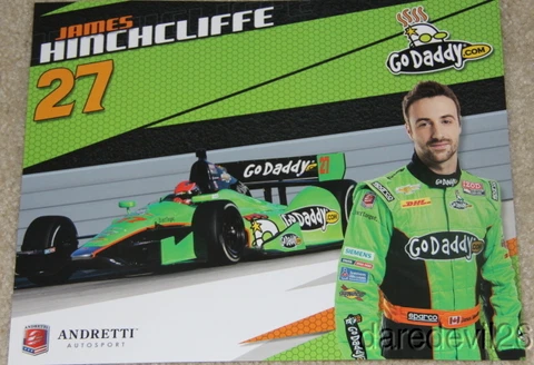 2012 James Hinchcliffe Go Daddy "1st issued" Chevy Dallara Indy Car postcard Cover