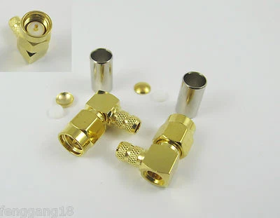 50pcs SMA Male Plug Right Angle Crimp RG58 RG142 RG400 LMR195 Cable RF Connector - Image 1 of 4