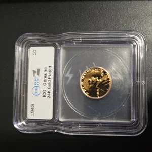 1943 Wheat Cent penny Gold Plated ICG Genuine - Picture 1 of 2