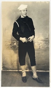 1940s Young Man Handsome Sailor in Uniform Studio Portrait Gay Int RPPC Photo - Picture 1 of 3