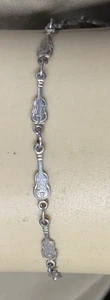 Petite TINY GUITARS! Vintage STERLING SILVER Link Bracelet! Musical Instruments - Picture 1 of 8