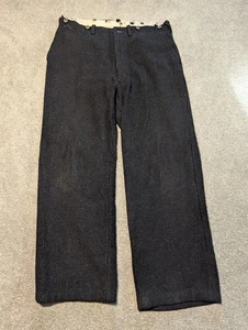 Vintage Wool Pants Mens 37x30 Black Malone Striped Button Fly 40s 50s Trousers  - Foto 1 di 13