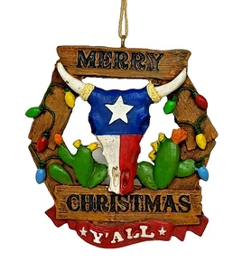WESTERN LENKERSCHÄDEL "MERRY CHRISTMAS YALL" KUNSTHARZ ORNAMENT 3,5" (BX21) - Bild 1 von 1