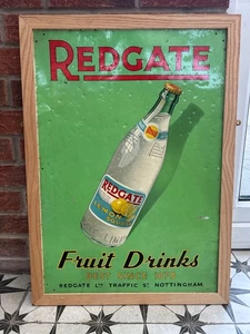 Vintage Lithographed tin sign. Redgate Fruit Drinks, Nottingham - Foto 1 di 2