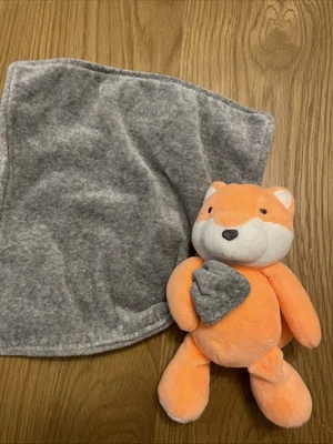 Cobertor de pelúcia Carter's Orange Fox Lovey cinza segurança bebê chocalho brinquedo 10” aconchegante - Imagem 1 de 4