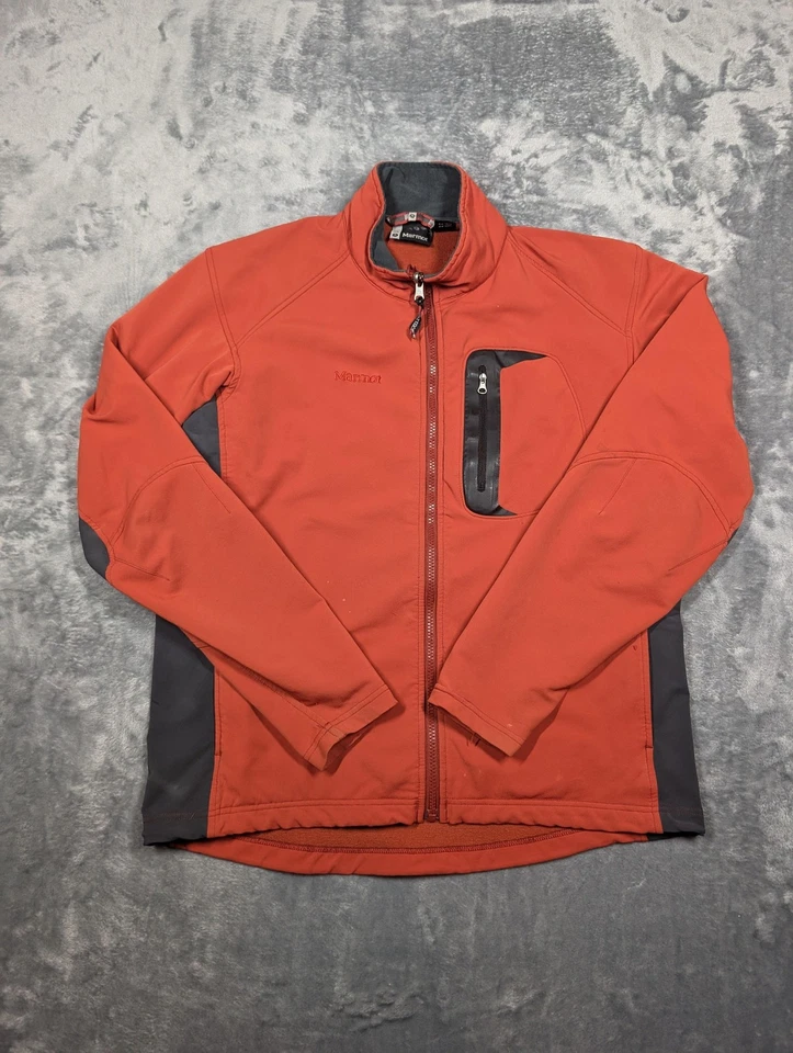 Chaqueta Marmot Softshell Para Hombre Mediana Roja Naranja Gris Forrada de Vellón Cremallera Completa Senderismo Foto 1 de 4