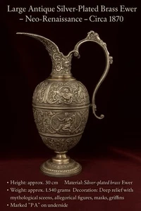 Antik Renaissance Revival Ewer von Albert Bodemer Messing versilbert, Germany 1900 - Bild 1 von 11