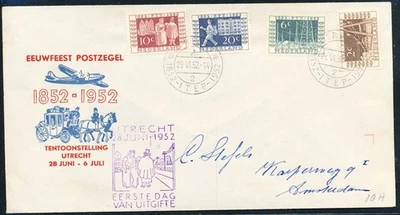 BV62039 Netherlands 1952 PTT centenary FDC used - Image 1 of 2