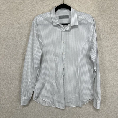 ETRO Spa платье рубашка мужская 43 белый серый в полоску 100% хлопок длинным рукавом повседневный - Изображение 1 из 4