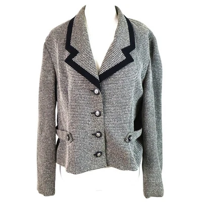 Vintage 90s Tweed Wool Like Blazer Gray Black Womens 12P Work Professional - Image 1 of 4